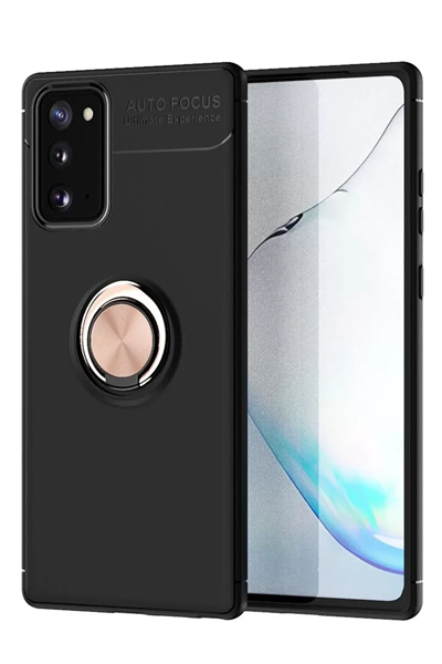 Samsung Galaxy Note 20 Kılıf Range Yüzüklü Silikon - Siyah-Gold