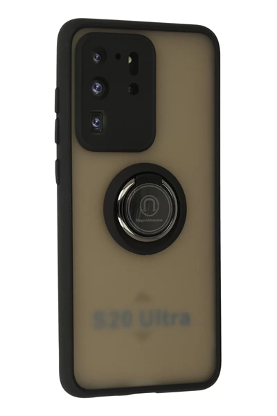 Samsung Galaxy S20 Ultra Kılıf Montreal Yüzüklü Silikon Kapak - Siyah