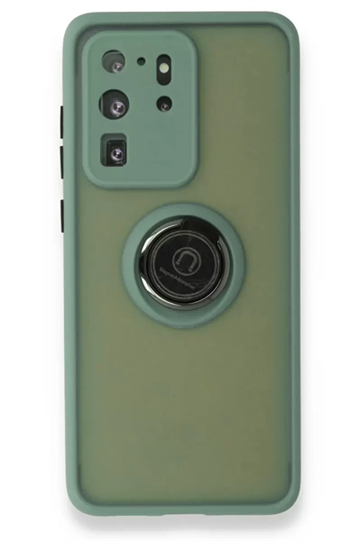 Samsung Galaxy S20 Ultra Kılıf Montreal Yüzüklü Silikon Kapak - Yeşil