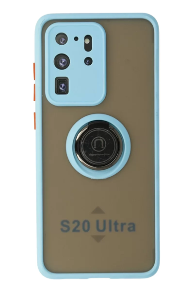 Samsung Galaxy S20 Ultra Kılıf Montreal Yüzüklü Silikon Kapak - Buz Mavi