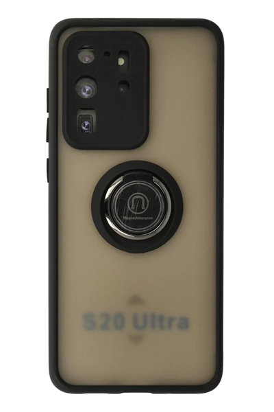 Samsung Galaxy S20 Ultra Kılıf Montreal Yüzüklü Silikon Kapak - Siyah