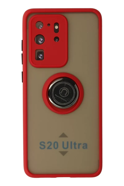 Samsung Galaxy S20 Ultra Kılıf Montreal Yüzüklü Silikon Kapak - Kırmızı