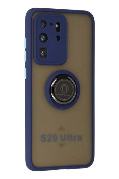 Samsung Galaxy S20 Ultra Kılıf Montreal Yüzüklü Silikon Kapak - Lacivert