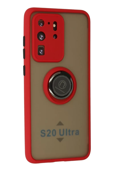 Samsung Galaxy S20 Ultra Kılıf Montreal Yüzüklü Silikon Kapak - Kırmızı