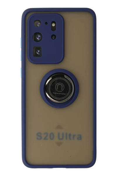 Samsung Galaxy S20 Ultra Kılıf Montreal Yüzüklü Silikon Kapak - Lacivert