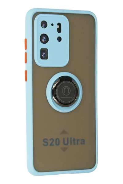 Samsung Galaxy S20 Ultra Kılıf Montreal Yüzüklü Silikon Kapak - Buz Mavi