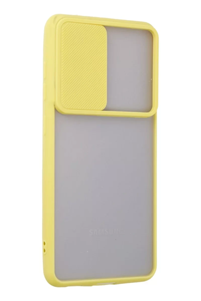 Samsung Galaxy S21 FE Kılıf Palm Buzlu Kamera Sürgülü Silikon - Sarı