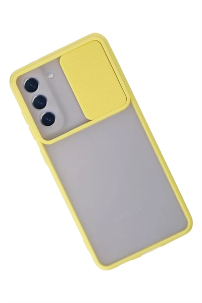 Samsung Galaxy S21 FE Kılıf Palm Buzlu Kamera Sürgülü Silikon - Sarı