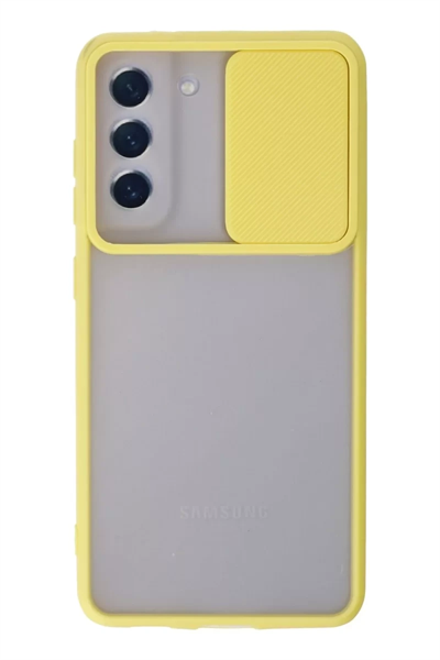 Samsung Galaxy S21 FE Kılıf Palm Buzlu Kamera Sürgülü Silikon - Sarı