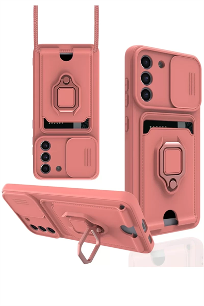 Samsung Galaxy S21 FE Kılıf Zuma Kartvizitli Yüzüklü Silikon - Pembe