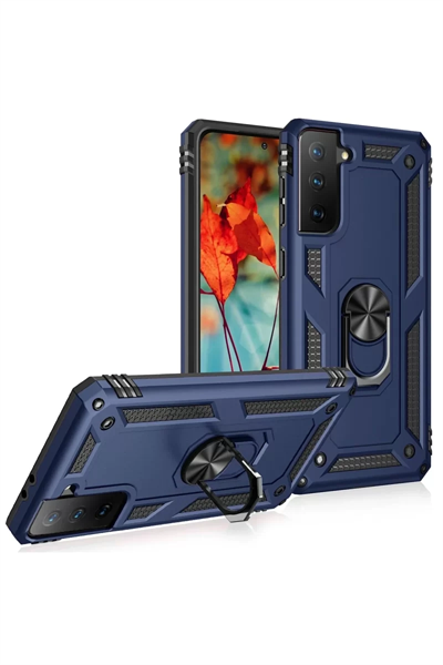 Samsung Galaxy S21 Kılıf Sofya Yüzüklü Silikon Kapak - Lacivert