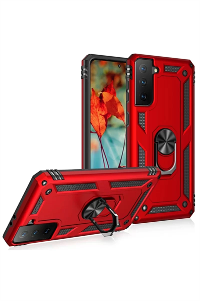 Samsung Galaxy S21 Kılıf Sofya Yüzüklü Silikon Kapak - Kırmızı