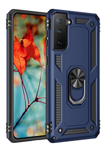 Samsung Galaxy S21 Kılıf Sofya Yüzüklü Silikon Kapak - Lacivert