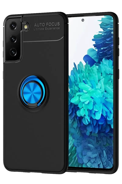 Samsung Galaxy S21 Plus Kılıf Range Yüzüklü Silikon - Siyah-Mavi