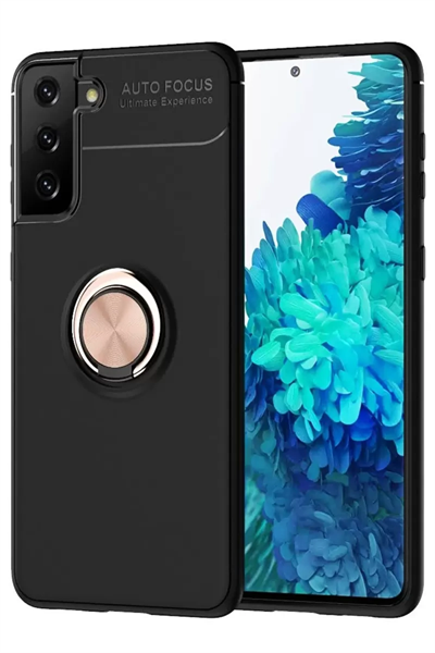Samsung Galaxy S21 Plus Kılıf Range Yüzüklü Silikon - Siyah-Gold
