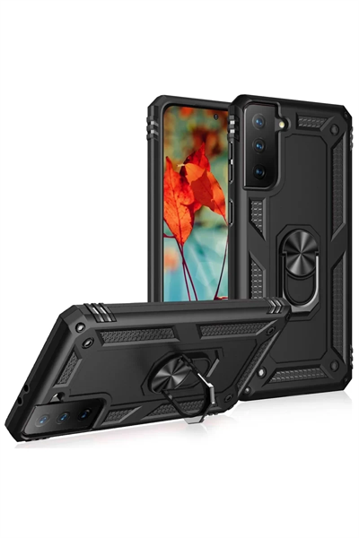 Samsung Galaxy S21 Plus Kılıf Sofya Yüzüklü Silikon Kapak - Siyah