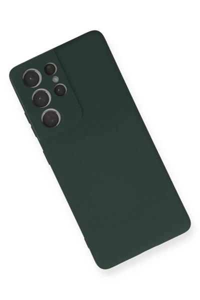 Samsung Galaxy S21 Ultra Kılıf Nano içi Kadife Silikon - Koyu Yeşil