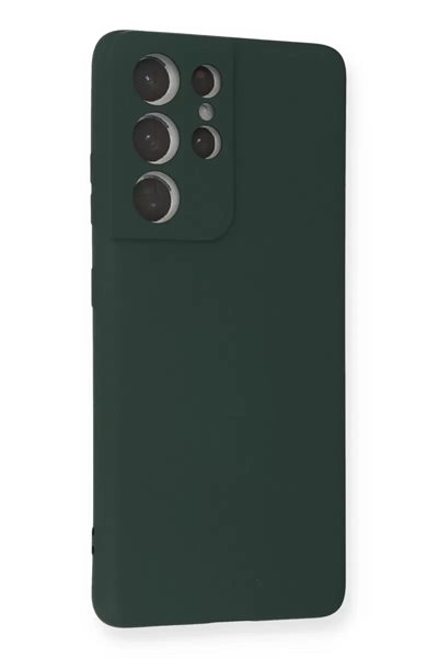 Samsung Galaxy S21 Ultra Kılıf Nano içi Kadife Silikon - Koyu Yeşil