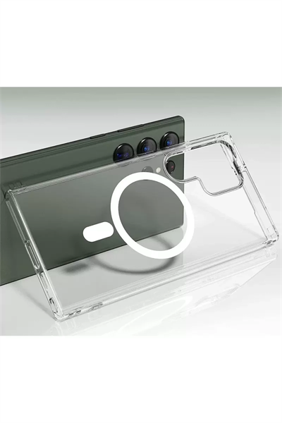 Samsung Galaxy S23 Ultra Kılıf Magneticsafe Şeffaf Silikon - Şeffaf