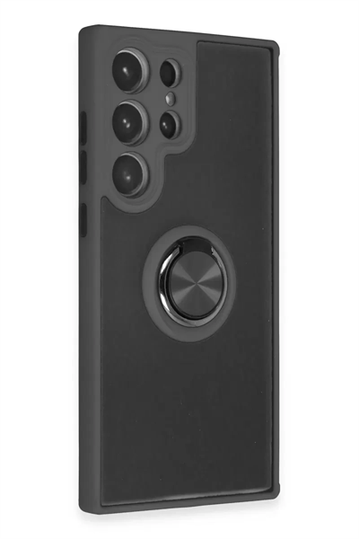 Samsung Galaxy S23 Ultra Kılıf Montreal Yüzüklü Silikon Kapak - Siyah