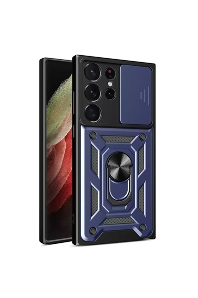 Samsung Galaxy S23 Ultra Kılıf Pars Lens Yüzüklü Silikon - Lacivert