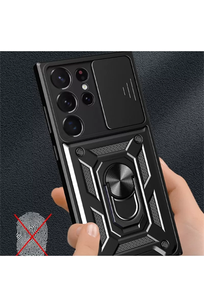 Samsung Galaxy S23 Ultra Kılıf Pars Lens Yüzüklü Silikon - Lacivert