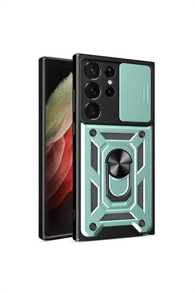 Samsung Galaxy S23 Ultra Kılıf Pars Lens Yüzüklü Silikon - Yeşil