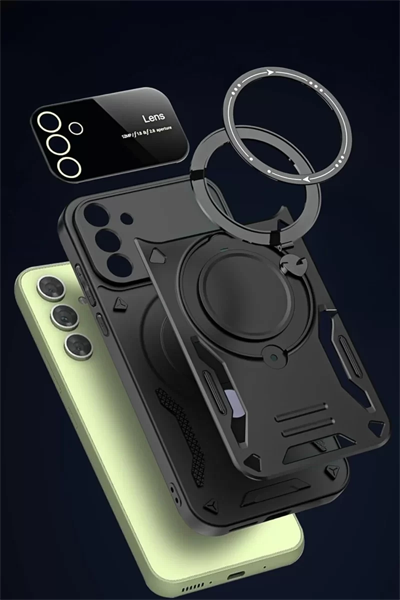 Samsung Galaxy S24 FE Kılıf Joy Lens Standlı Kapak - Koyu Yeşil