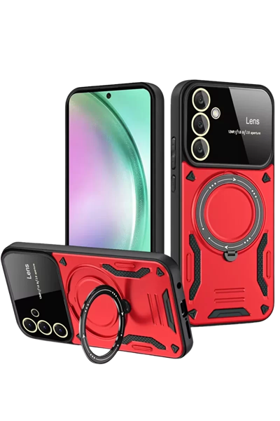 Samsung Galaxy S24 FE Kılıf Joy Lens Standlı Kapak - Kırmızı