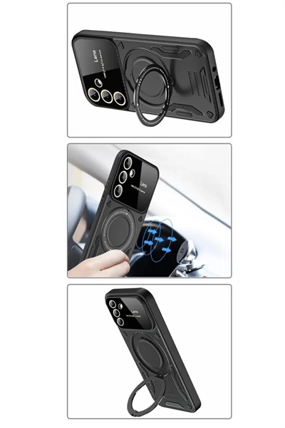 Samsung Galaxy S24 FE Kılıf Joy Lens Standlı Kapak - Siyah