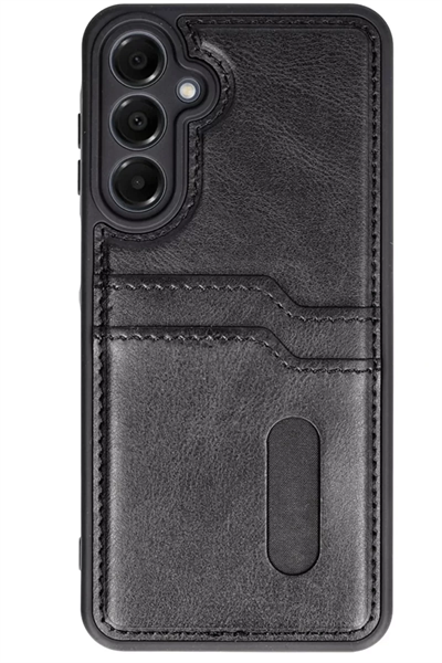 Samsung Galaxy S24 FE Kılıf Sara Kartvizitli Deri Kılıf - Siyah
