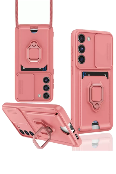 Samsung Galaxy S24 Plus Kılıf Zuma Kartvizitli Yüzüklü Silikon - Pembe