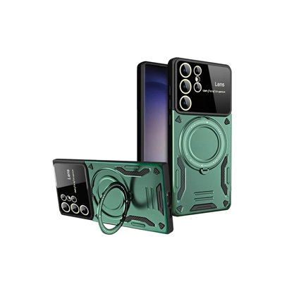 Samsung Galaxy S24 Ultra Kılıf Joy Lens Standlı Kapak - Koyu Yeşil