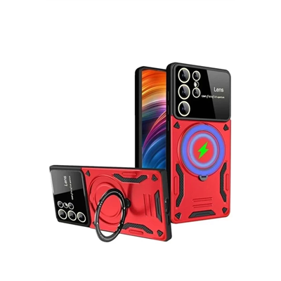 Samsung Galaxy S24 Ultra Kılıf Joy Lens Standlı Kapak - Kırmızı