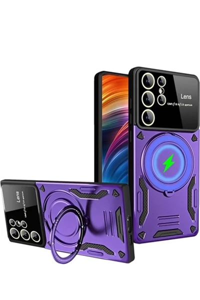 Samsung Galaxy S24 Ultra Kılıf Joy Lens Standlı Kapak - Mor