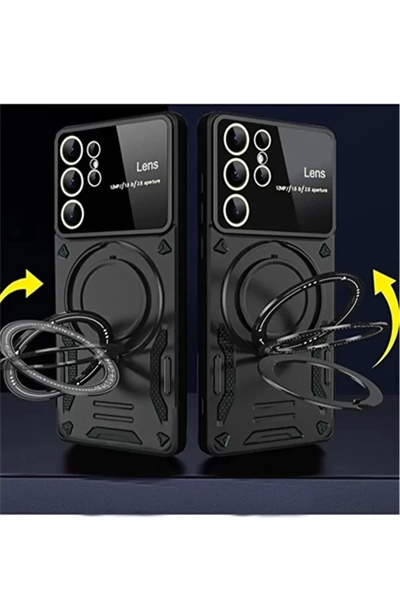 Samsung Galaxy S24 Ultra Kılıf Joy Lens Standlı Kapak - Kırmızı