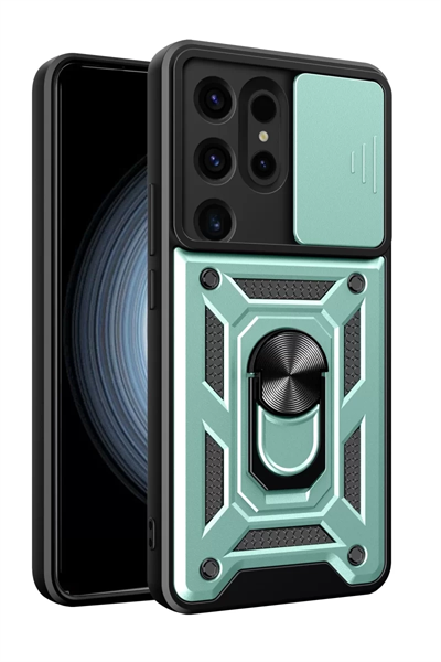 Samsung Galaxy S24 Ultra Kılıf Pars Lens Yüzüklü Silikon - Yeşil