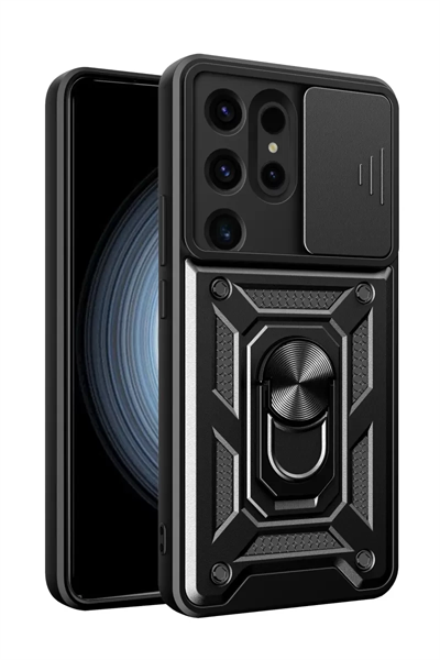 Samsung Galaxy S24 Ultra Kılıf Pars Lens Yüzüklü Silikon - Siyah