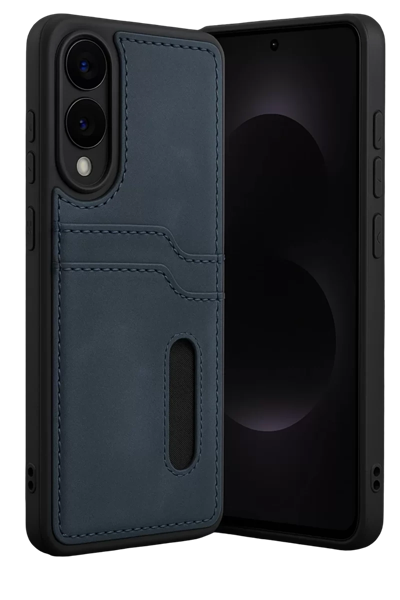 Samsung Galaxy S25 Edge Sara Kartvizitli Deri Kılıf - Lacivert