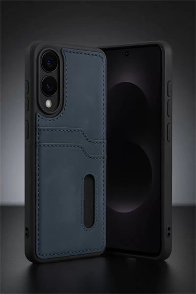 Samsung Galaxy S25 Edge Sara Kartvizitli Deri Kılıf - Taba