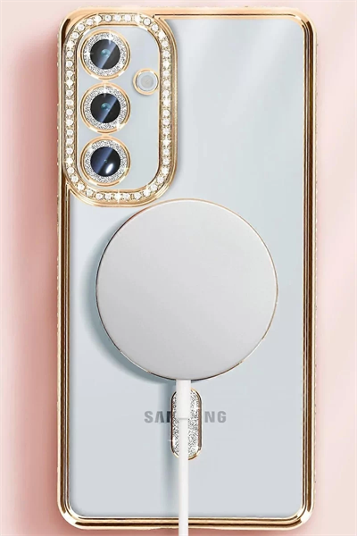 Samsung Galaxy S25 Kılıf Joke Simli Magneticsafe Kılıf - Pembe