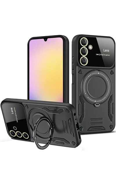 Samsung Galaxy S25 Kılıf Joy Lens Standlı Kapak - Siyah