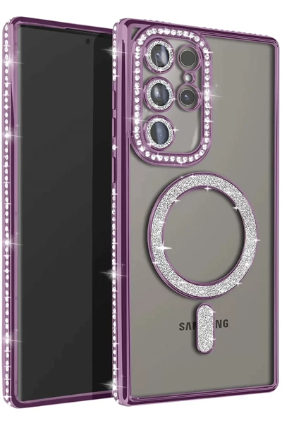 Samsung Galaxy S25 Ultra Kılıf Joke Simli Magneticsafe Kılıf - Derin Mor