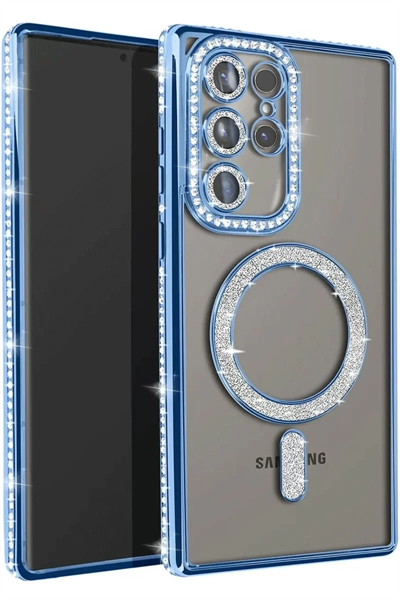 Samsung Galaxy S25 Ultra Kılıf Joke Simli Magneticsafe Kılıf - Mavi