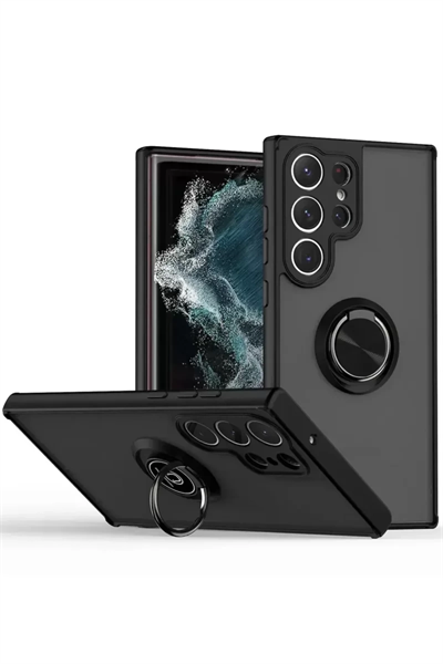 Samsung Galaxy S25 Ultra Kılıf Montreal Yüzüklü Silikon Kapak - Siyah