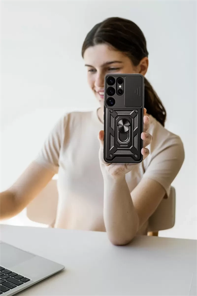 Samsung Galaxy S25 Ultra Kılıf Pars Lens Yüzüklü Silikon - Siyah