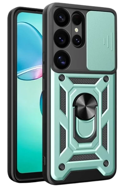 Samsung Galaxy S25 Ultra Kılıf Pars Lens Yüzüklü Silikon - Yeşil