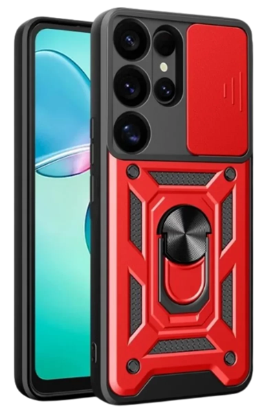 Samsung Galaxy S25 Ultra Kılıf Pars Lens Yüzüklü Silikon - Kırmızı