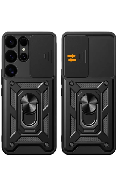 Samsung Galaxy S25 Ultra Kılıf Pars Lens Yüzüklü Silikon - Kırmızı