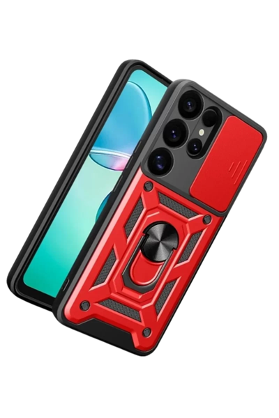 Samsung Galaxy S26 Ultra Pars Lens Yüzüklü Silikon - Kırmızı